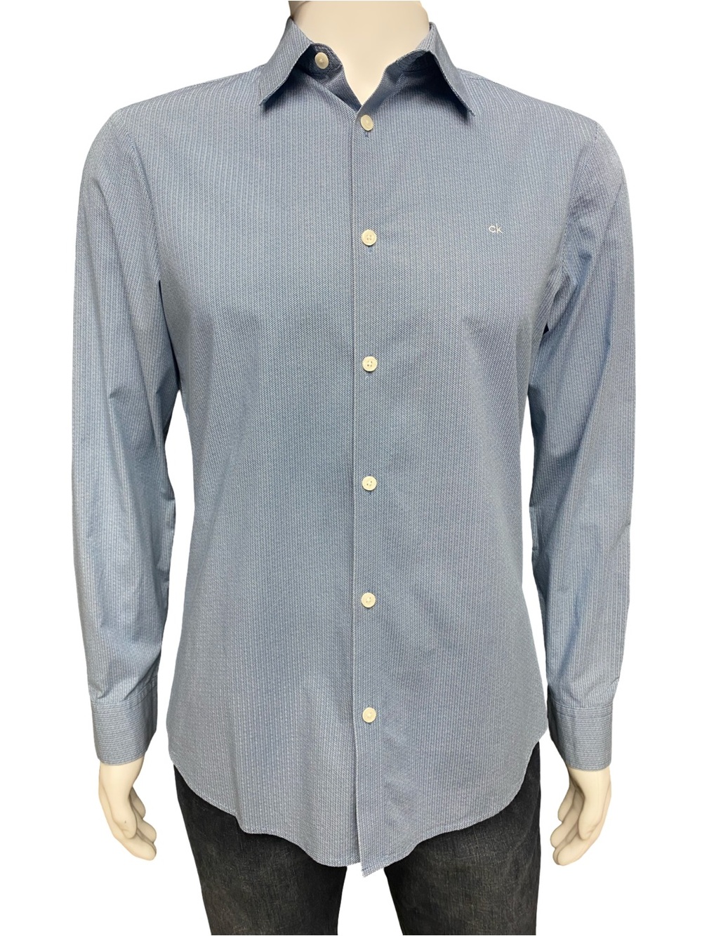 Calvin Klein Men’s M Slim Fit Blue Herringbone Dress Shirt